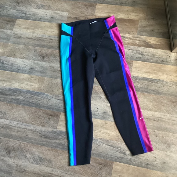 Nike Pants - Nike Black Leggings with Blue and Pink Stripes